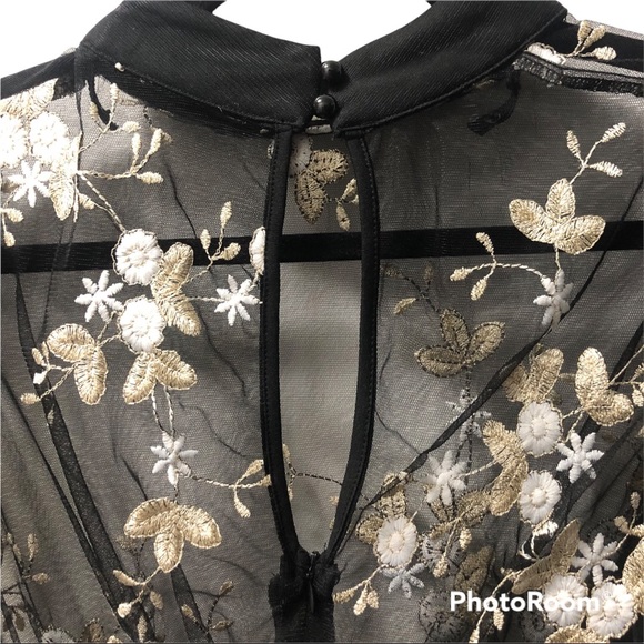 (219) Black Sheer Floral Mini Dress - Picture 8 of 16